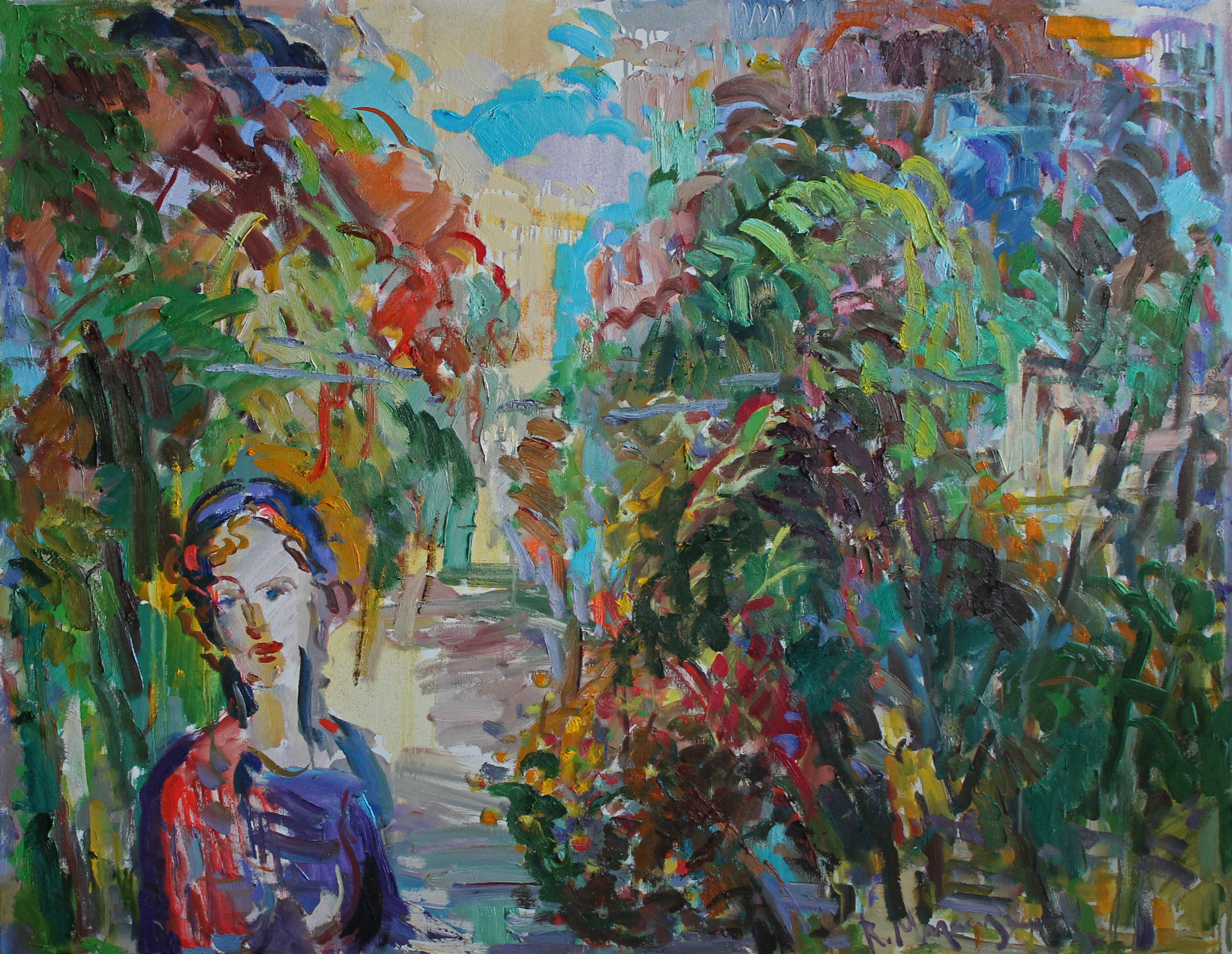 MOTERIS MĖLYNU APDARU PARKE